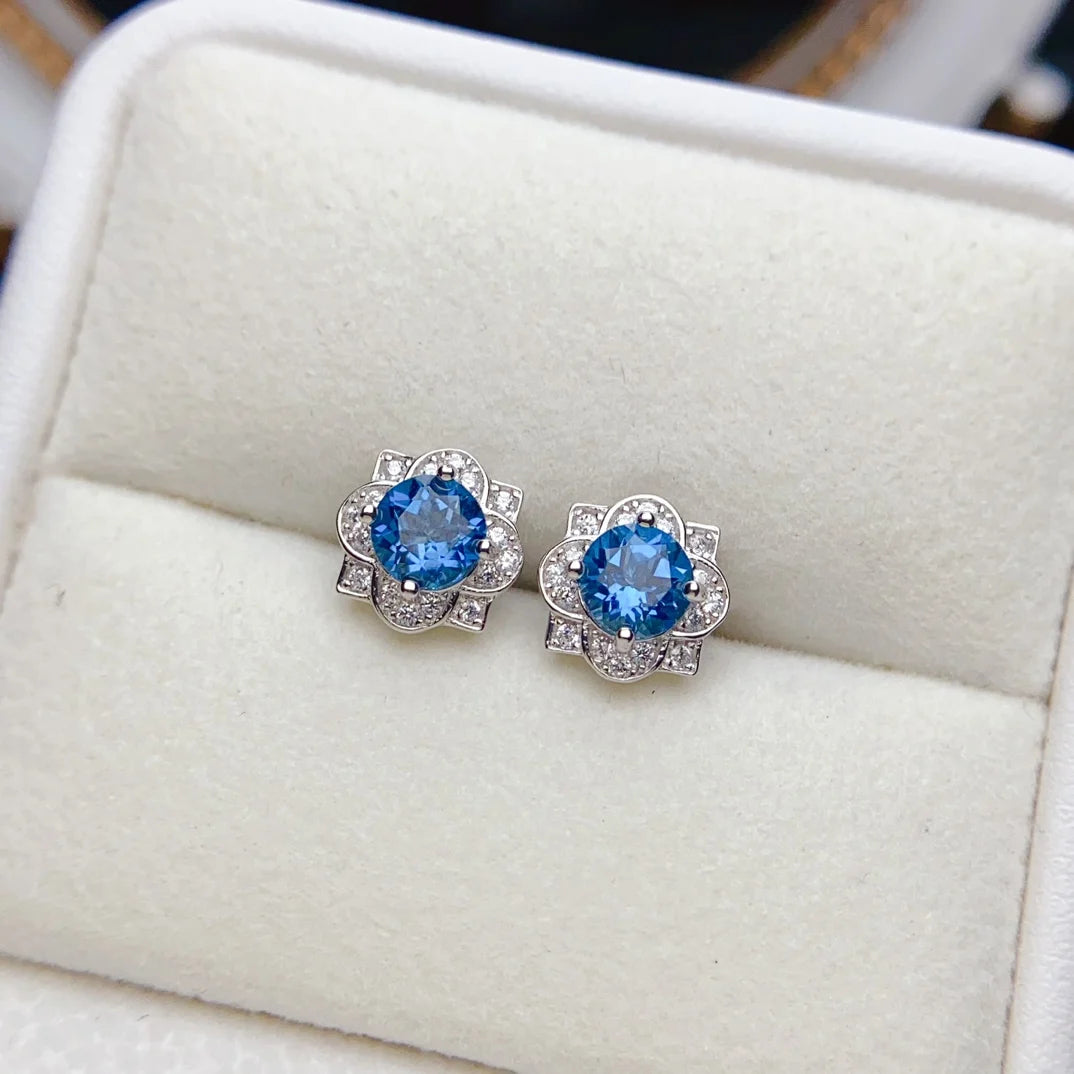 FS Fashion 5mm Natural Topaz Earrings S925 Sterling Silver Simple Fine Charm Weddings Jewelry for Women MeiBaPJ Certificate