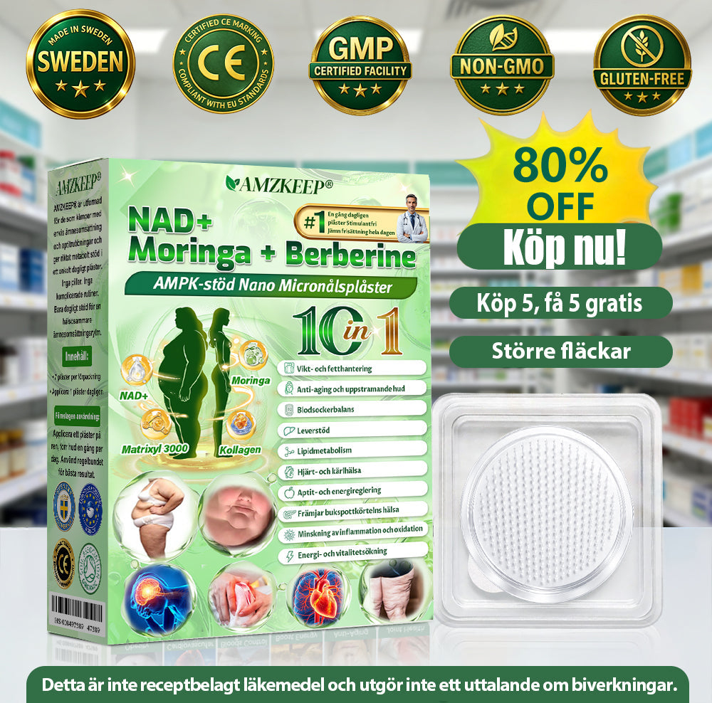 𝐀𝐌𝐙𝐊𝐄𝐄𝐏® 𝐍𝐚𝐧𝐨-𝐦𝐢𝐤𝐫𝐨𝐧å𝐥𝐬𝐩𝐥å𝐬𝐭𝐞𝐫 𝐦𝐞𝐝 𝐍𝐀𝐃+, 𝐌𝐨𝐫𝐢𝐧𝐠𝐚 𝐨𝐜𝐡 𝐁𝐞𝐫𝐛𝐞𝐫𝐢𝐧 𝐟ö𝐫 𝐀𝐌𝐏𝐊-𝐬𝐭ö𝐝 𝟏 𝐠å𝐧𝐠 𝐝𝐚𝐠𝐥𝐢𝐠𝐞𝐧, 𝐬𝐲𝐧𝐥𝐢𝐠𝐚 𝐟ö𝐫ä𝐧𝐝𝐫𝐢𝐧𝐠𝐚𝐫 𝐩å 𝟕 𝐝𝐚𝐠𝐚𝐫. 𝐒𝐭ö𝐝𝐣𝐞𝐫 𝐦𝐞𝐭𝐚𝐛𝐨𝐥𝐢𝐬𝐦, 𝐯𝐢𝐤𝐭𝐤𝐨𝐧𝐭𝐫𝐨𝐥𝐥, 𝐡𝐣ä𝐫𝐭𝐡ä𝐥𝐬𝐚, 𝐟𝐞𝐭𝐦𝐚, 𝐥ö𝐬 𝐡𝐮𝐝, 𝐝𝐢𝐚𝐛𝐞𝐭𝐞𝐬, 𝐬ö𝐦𝐧𝐚𝐩𝐧é, 𝐥𝐞𝐝𝐛𝐞𝐬𝐯ä𝐫 𝐦.𝐦.