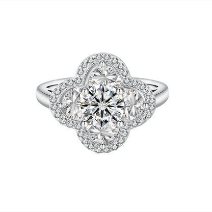 FIRERING 1 Moissanite Clover Ring with Certificate Passed Diamond Test S925 Silver Women Romantic Jewelry Gift
