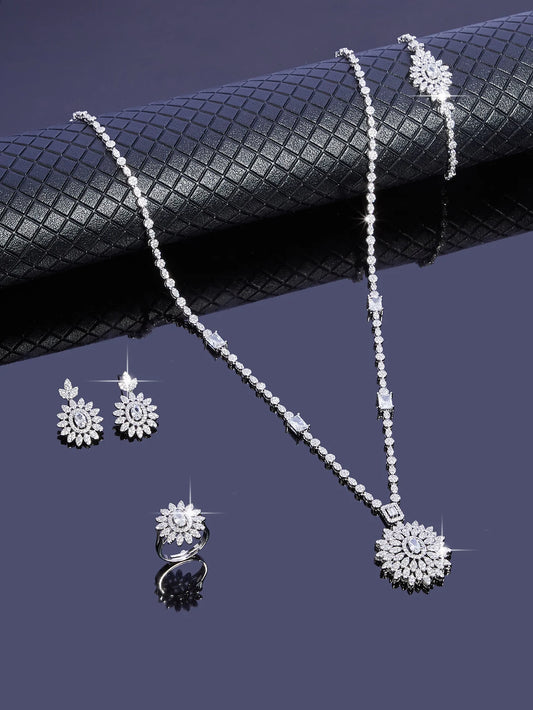 Bedazz New Trendy Sweater Long Necklace Earring Jewelry Sets For Women Wedding Party Zircon CZ African Dubai Bridal Jewelry 2024