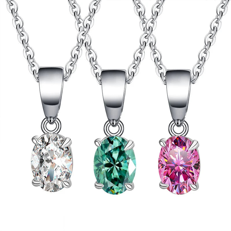 FIRERING Authentic 1-2ct Oval Moissanite Pendant Necklace with Certificate Passed Diamond Test Women Jewelry Gift S925 Silver