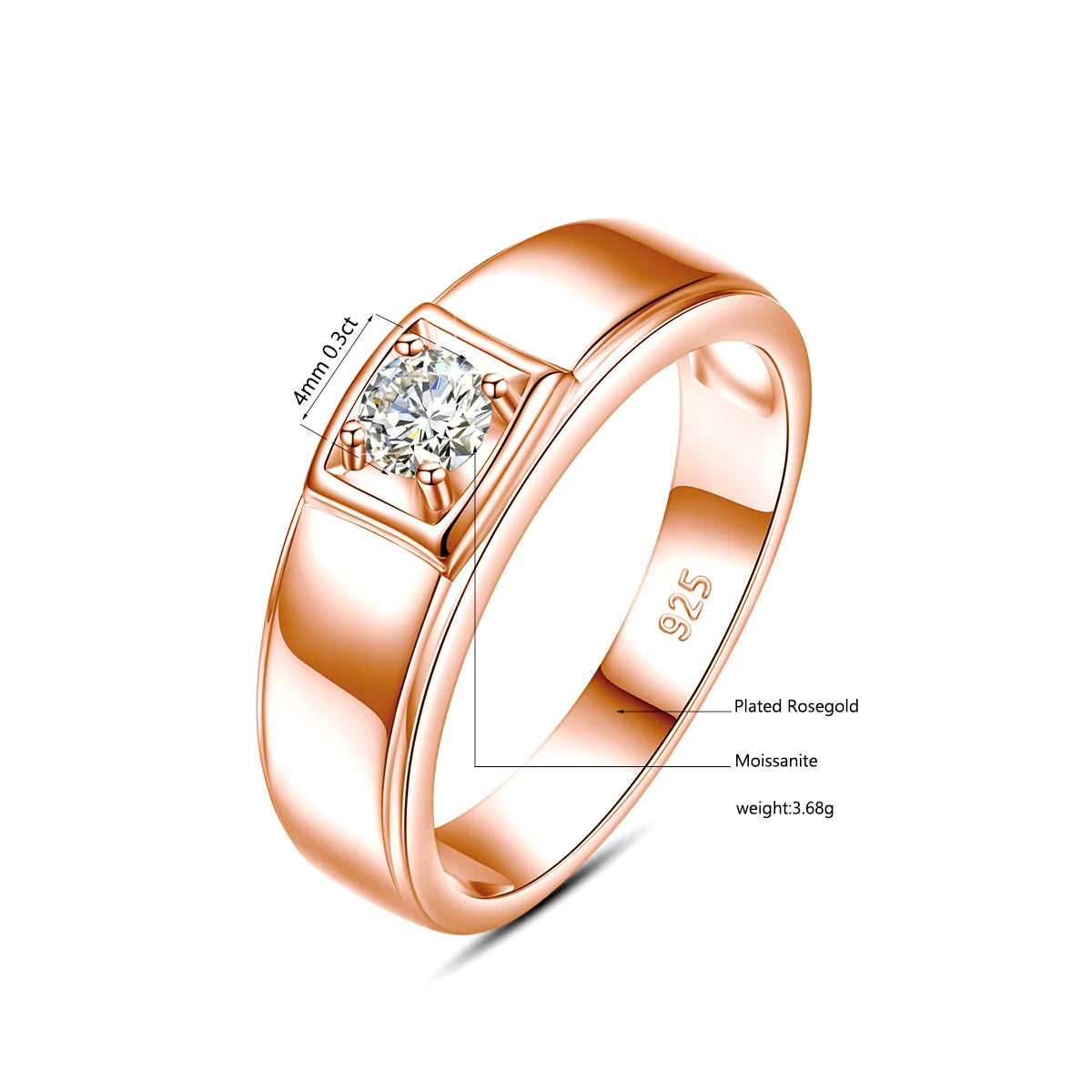 0.4ct 3mm DF Color Moissanite Rings For Men 100% 925 Sterling Silver Certified Wedding Engagement Jewelry Diamond Test Pass Gift